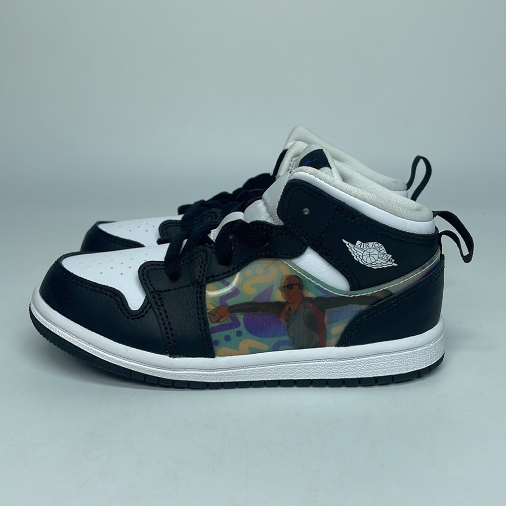 Nike Air Jordan 1 Mid TD “Hologram” Black/White Toddler Shoes DR9494-001 - Picture 2 of 5